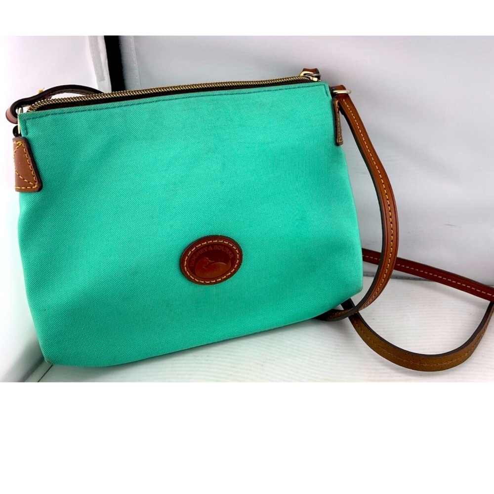 Dooney & Bourke Turquoise Crossbody Bag with Brown Leather Trim